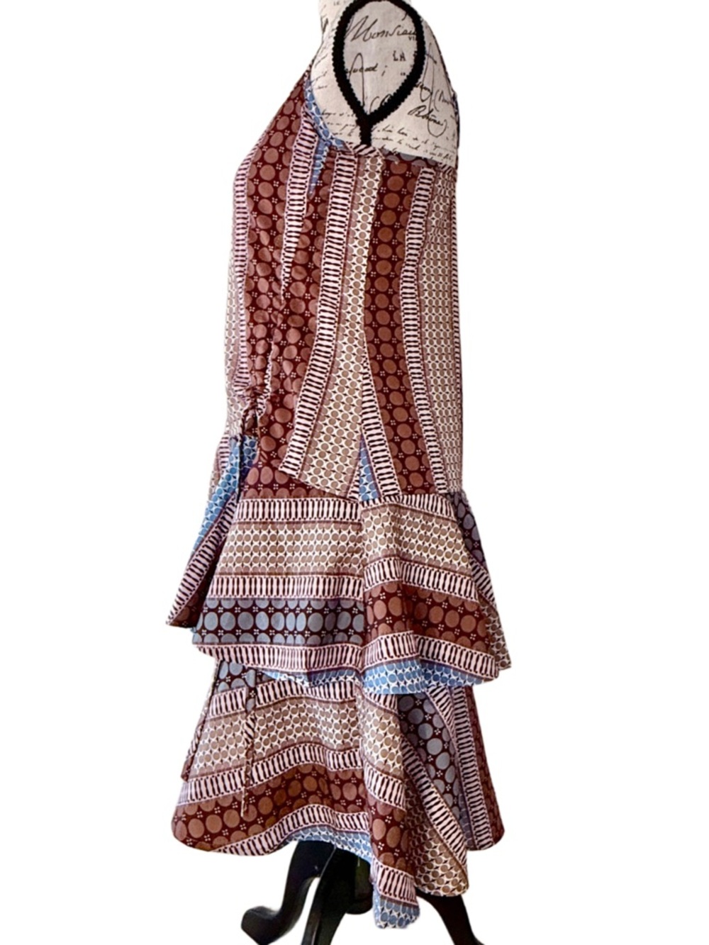 Pin Han Boho Patchwork Ruffle Mini Dress Adjustable Straps & Waist Medium New - Picture 10 of 15